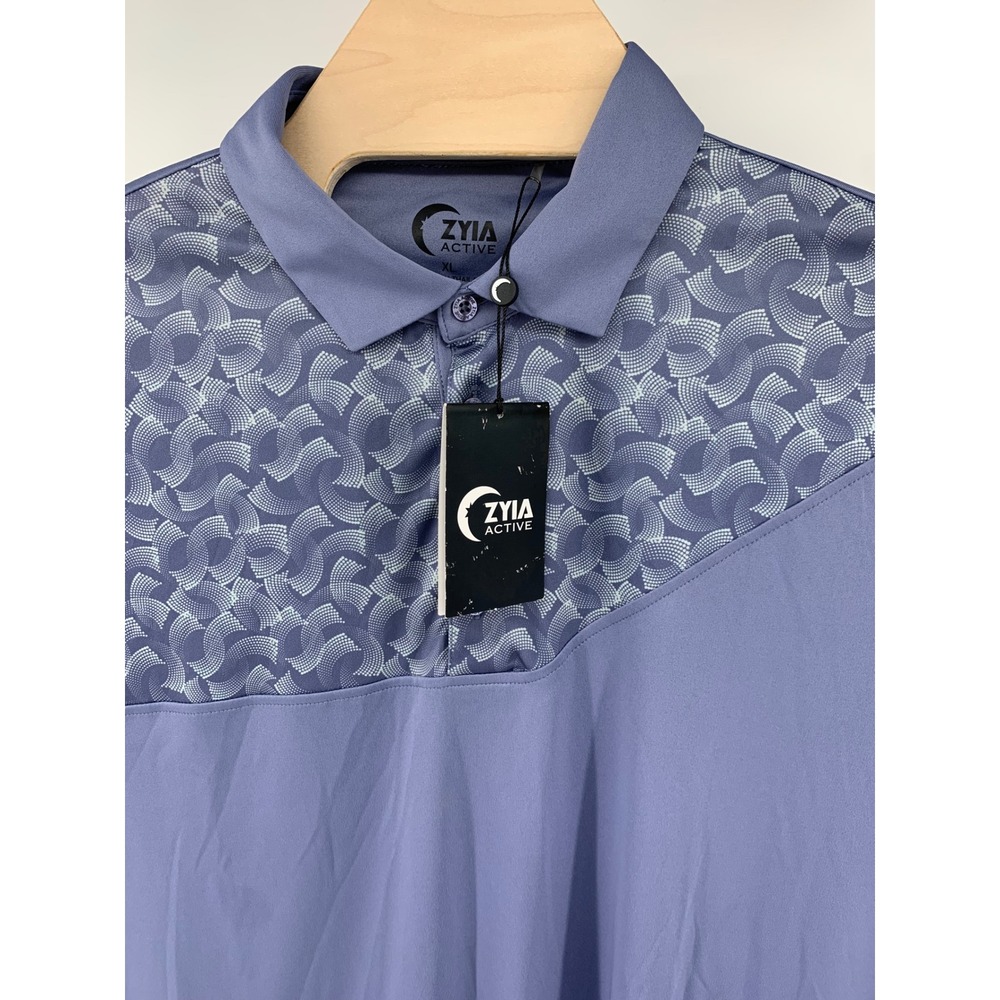 Zyia Active Mens XL Polo Shirt Blue Geometric Pattern Golf Athletic New NWT